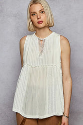 POL Lace Trim Round Neck Tank with Pintuck Detail OutfitFlow